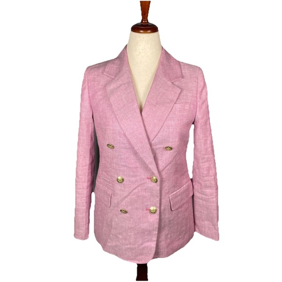 J. Crew Jackets & Blazers - J Crew Bristol Blazer in Pink Herringbone Linen Double-Breasted Jacket Size 6